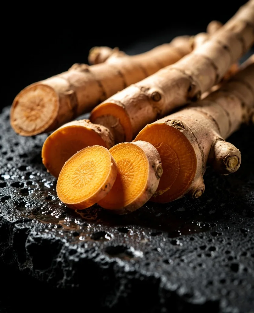 Botanical macro shot of Indonesian ginger and ginseng roots